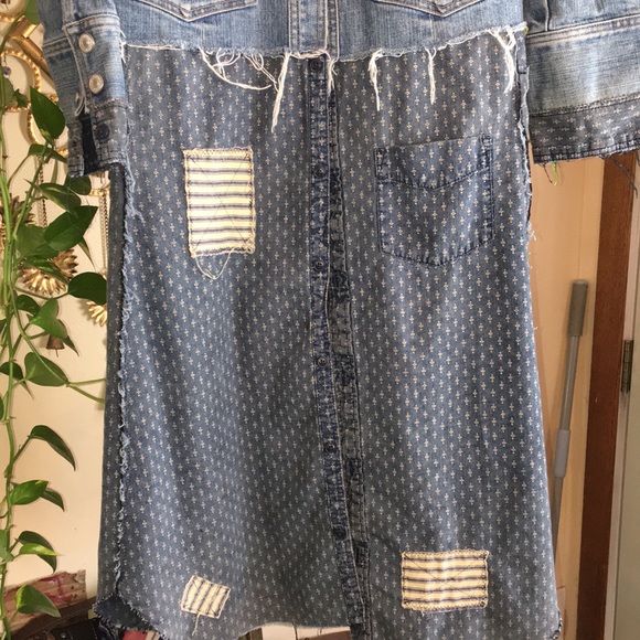 Upcycled patched fringed and frayed denim duster jean jacket - Picture 8 of 16